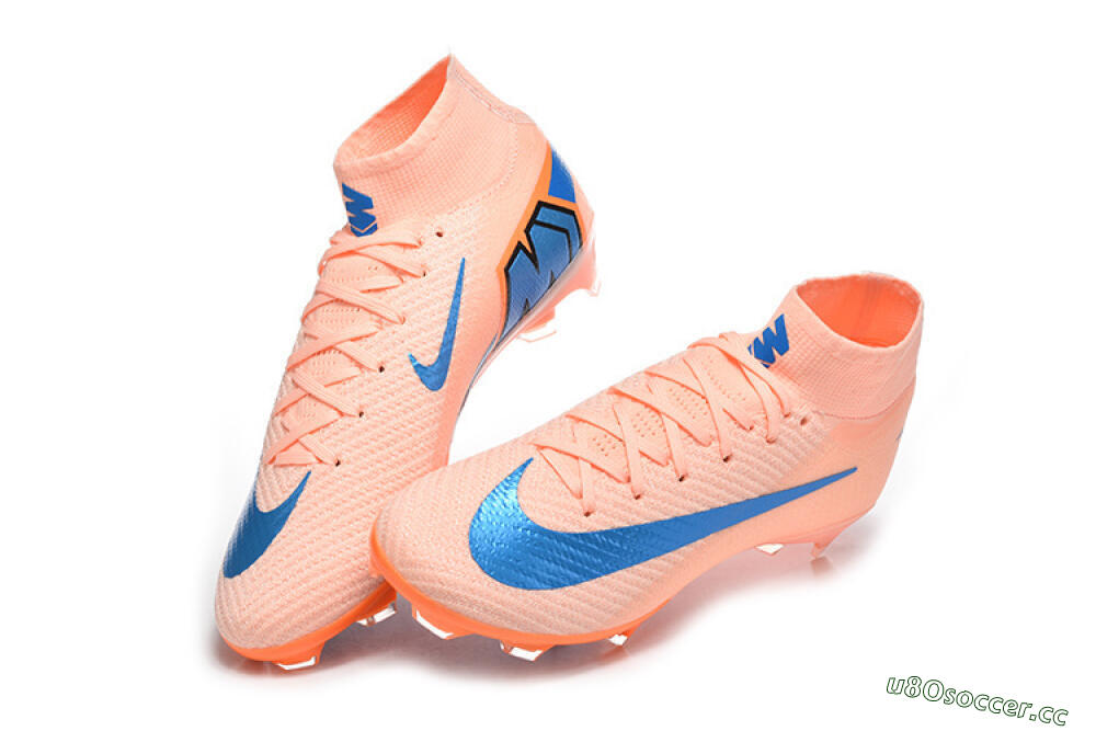 Men's Nike Air Zoom Mercurial Superfly 10 Elite FG Firm Ground High-Tops Football Boots - Pink/Coral Orange/Deep Blue 6