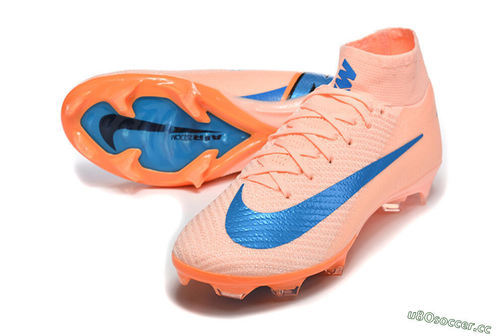 Men's Nike Air Zoom Mercurial Superfly 10 Elite FG Firm Ground High-Tops Football Boots - Pink/Coral Orange/Deep Blue 3
