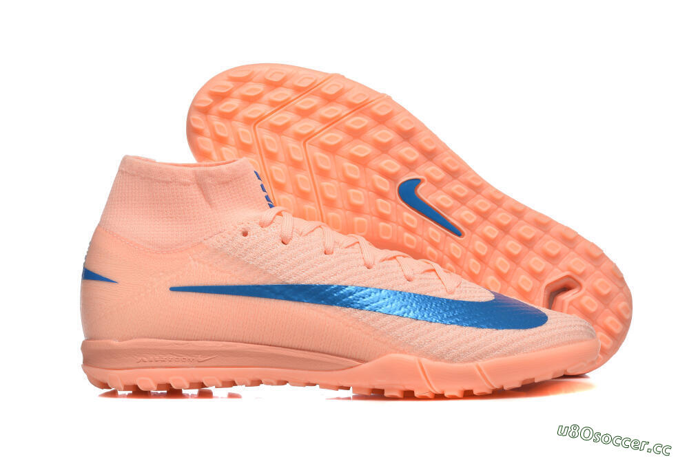 Men's Nike Air Zoom Mercurial Superfly 10 Elite TF Artificial Turf High-Tops Football Shoes - Peach/Sky Blue/Coral Pink 2