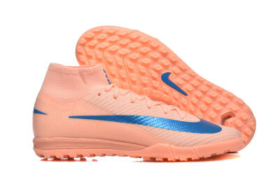 Men's Nike Air Zoom Mercurial Superfly 10 Elite TF Artificial Turf High-Tops Football Shoes - Peach/Sky Blue/Coral Pink