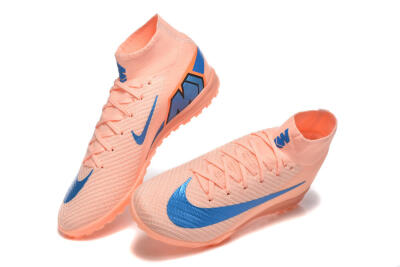 Men's Nike Air Zoom Mercurial Superfly 10 Elite TF Artificial Turf High-Tops Football Shoes - Peach/Sky Blue/Coral Pink