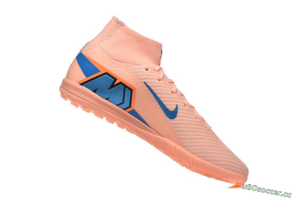 Men's Nike Air Zoom Mercurial Superfly 10 Elite TF Artificial Turf High-Tops Football Shoes - Peach/Sky Blue/Coral Pink 7