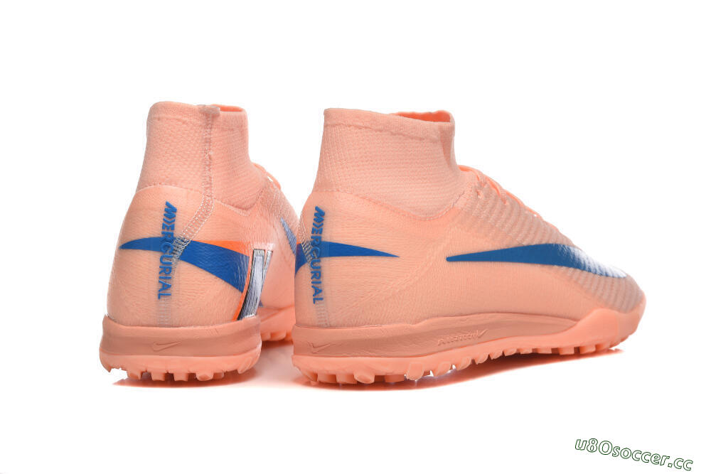 Men's Nike Air Zoom Mercurial Superfly 10 Elite TF Artificial Turf High-Tops Football Shoes - Peach/Sky Blue/Coral Pink 9