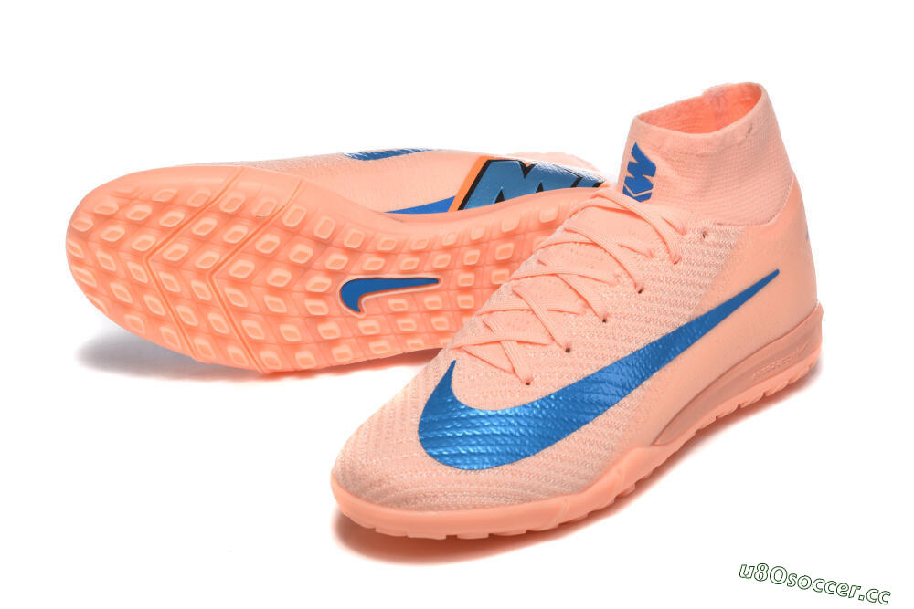 Men's Nike Air Zoom Mercurial Superfly 10 Elite TF Artificial Turf High-Tops Football Shoes - Peach/Sky Blue/Coral Pink 3