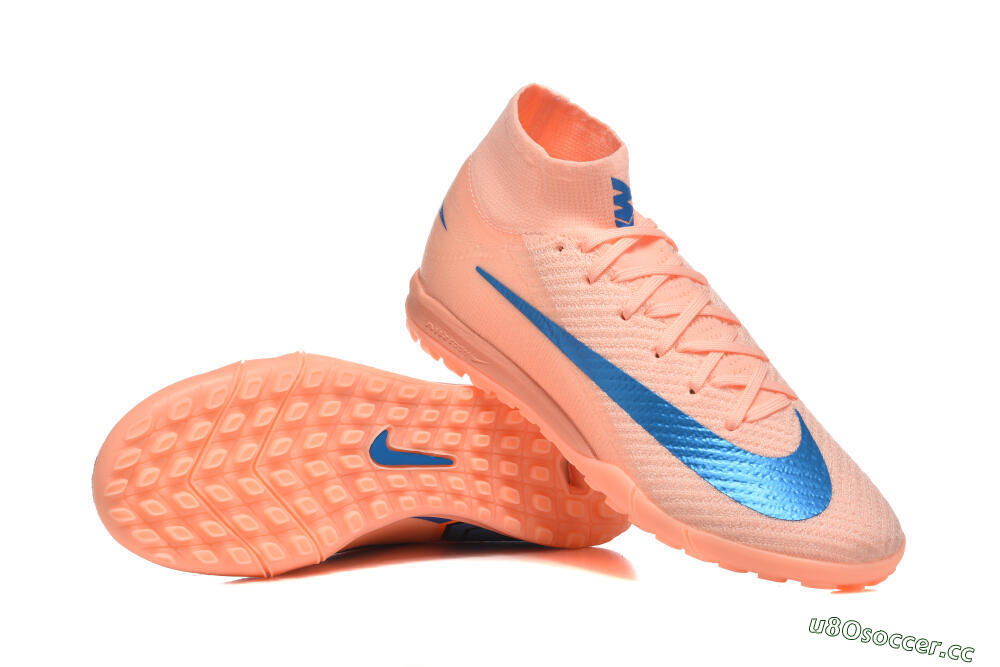 Men's Nike Air Zoom Mercurial Superfly 10 Elite TF Artificial Turf High-Tops Football Shoes - Peach/Sky Blue/Coral Pink 4