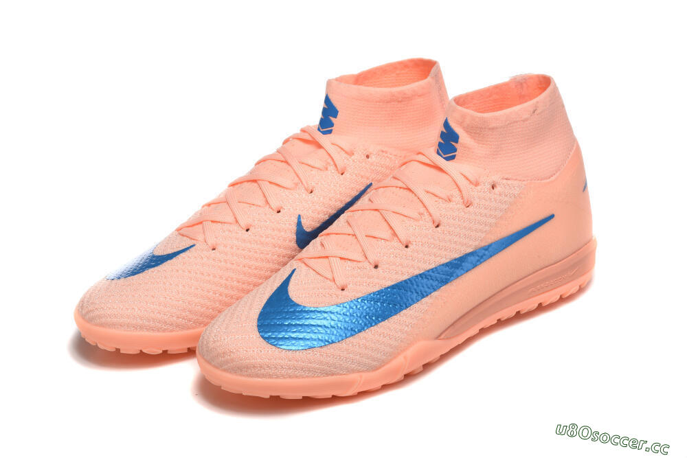 Men's Nike Air Zoom Mercurial Superfly 10 Elite TF Artificial Turf High-Tops Football Shoes - Peach/Sky Blue/Coral Pink 5