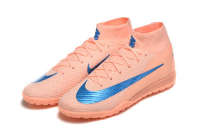 Men's Nike Air Zoom Mercurial Superfly 10 Elite TF Artificial Turf High-Tops Football Shoes - Peach/Sky Blue/Coral Pink