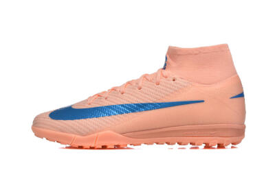 Men's Nike Air Zoom Mercurial Superfly 10 Elite TF Artificial Turf High-Tops Football Shoes - Peach/Sky Blue/Coral Pink
