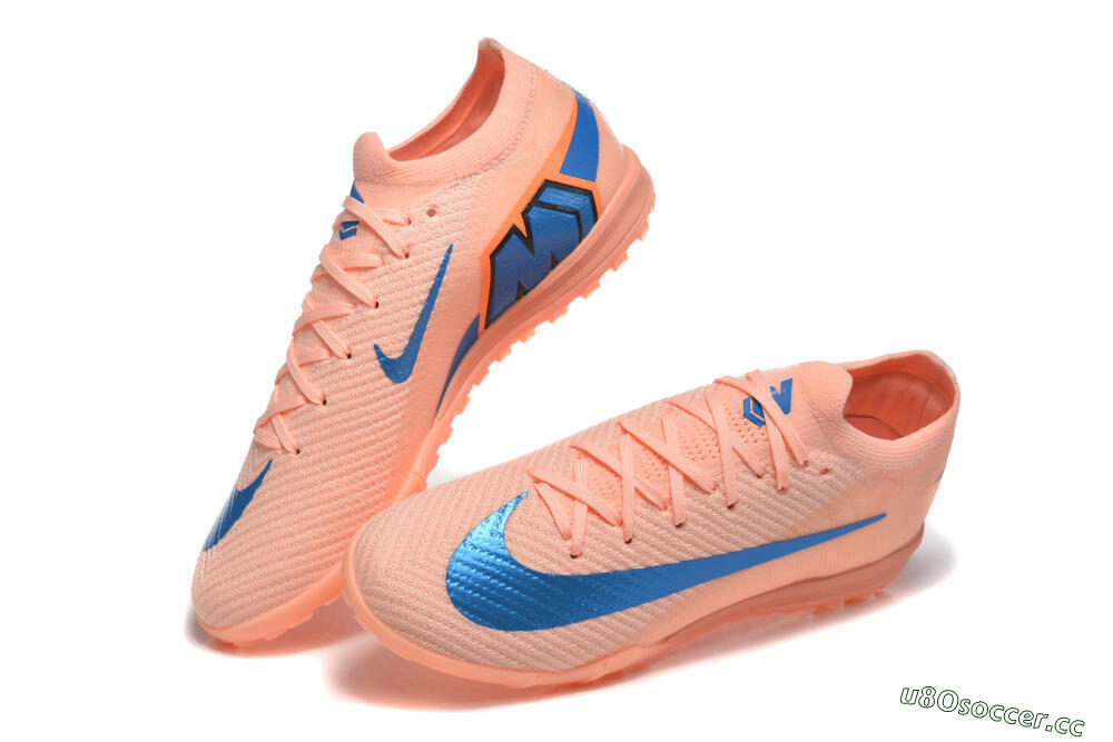 Men's Nike Air Zoom Mercurial Vapor 16 Elite TF Artificial Turf Low-Tops Football Shoes - Peach/Azure Blue/Pearl Pink 6