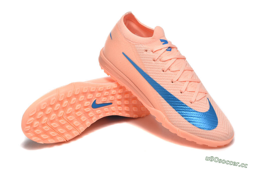 Men's Nike Air Zoom Mercurial Vapor 16 Elite TF Artificial Turf Low-Tops Football Shoes - Peach/Azure Blue/Pearl Pink 4
