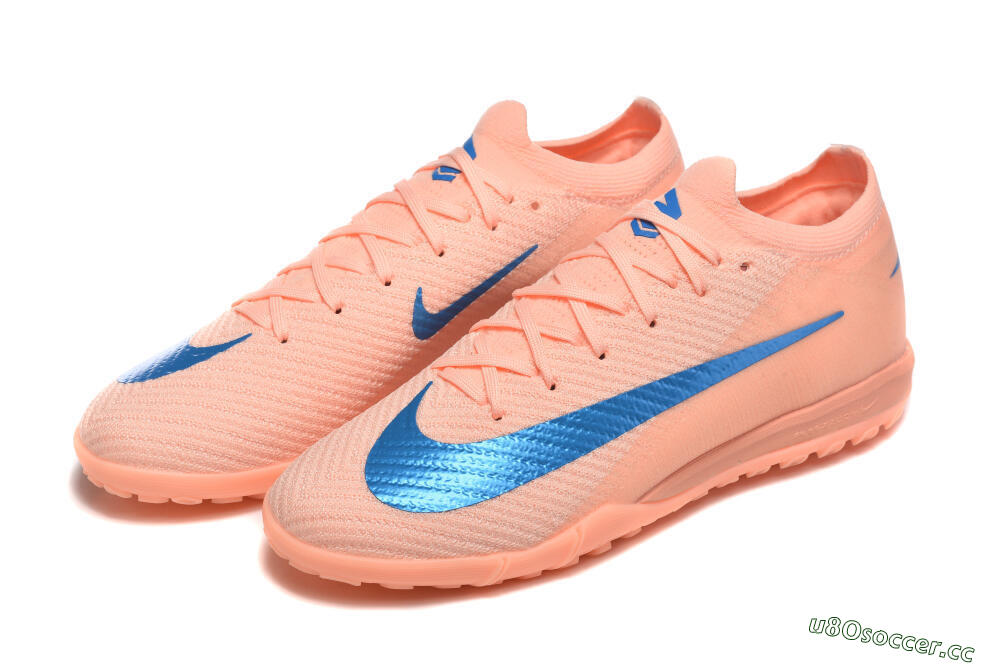 Men's Nike Air Zoom Mercurial Vapor 16 Elite TF Artificial Turf Low-Tops Football Shoes - Peach/Azure Blue/Pearl Pink 5
