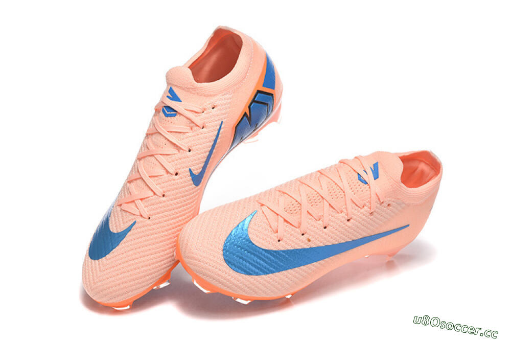 Men's Nike Air Zoom Mercurial Vapor 16 Elite FG Firm Ground Low-Tops Football Boots - Peach/Sky Blue/Coral Orange 6