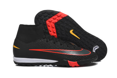 Men's Nike Air Zoom Mercurial Superfly 10 Elite TF Artificial Turf High-Tops Football Shoes - Black/Fiery Red/Sunshine Yellow