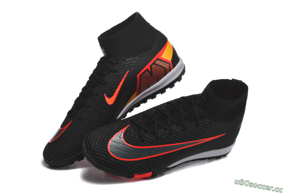 Men's Nike Air Zoom Mercurial Superfly 10 Elite TF Artificial Turf High-Tops Football Shoes - Black/Fiery Red/Sunshine Yellow 6