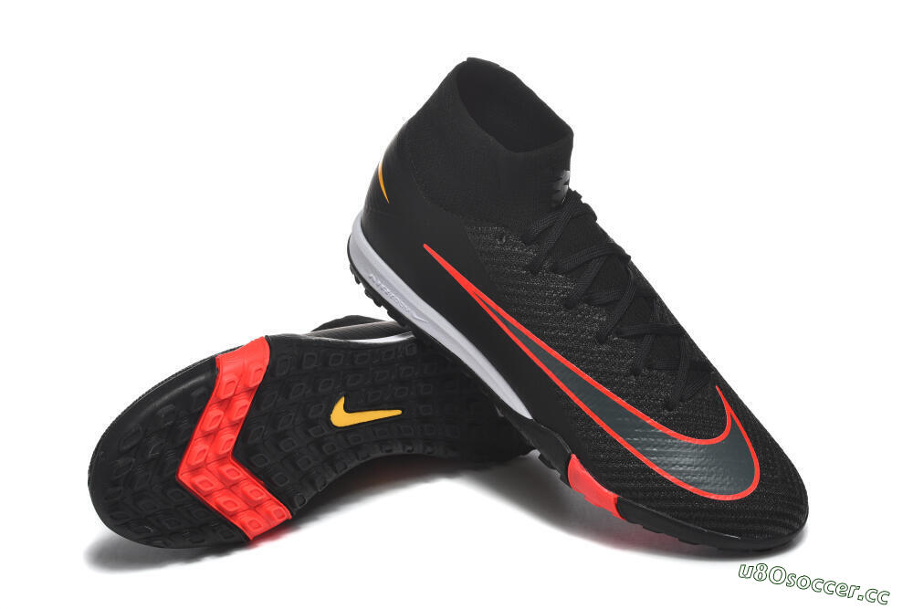Men's Nike Air Zoom Mercurial Superfly 10 Elite TF Artificial Turf High-Tops Football Shoes - Black/Fiery Red/Sunshine Yellow 4
