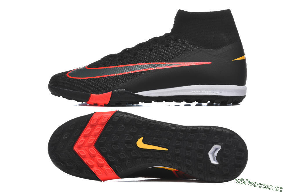 Men's Nike Air Zoom Mercurial Superfly 10 Elite TF Artificial Turf High-Tops Football Shoes - Black/Fiery Red/Sunshine Yellow 1