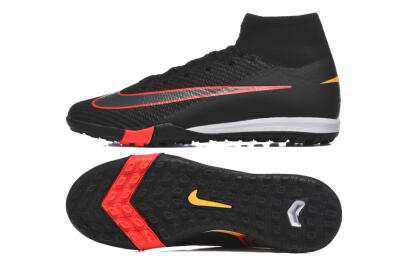 Men's Nike Air Zoom Mercurial Superfly 10 Elite TF Artificial Turf High-Tops Football Shoes - Black/Fiery Red/Sunshine Yellow