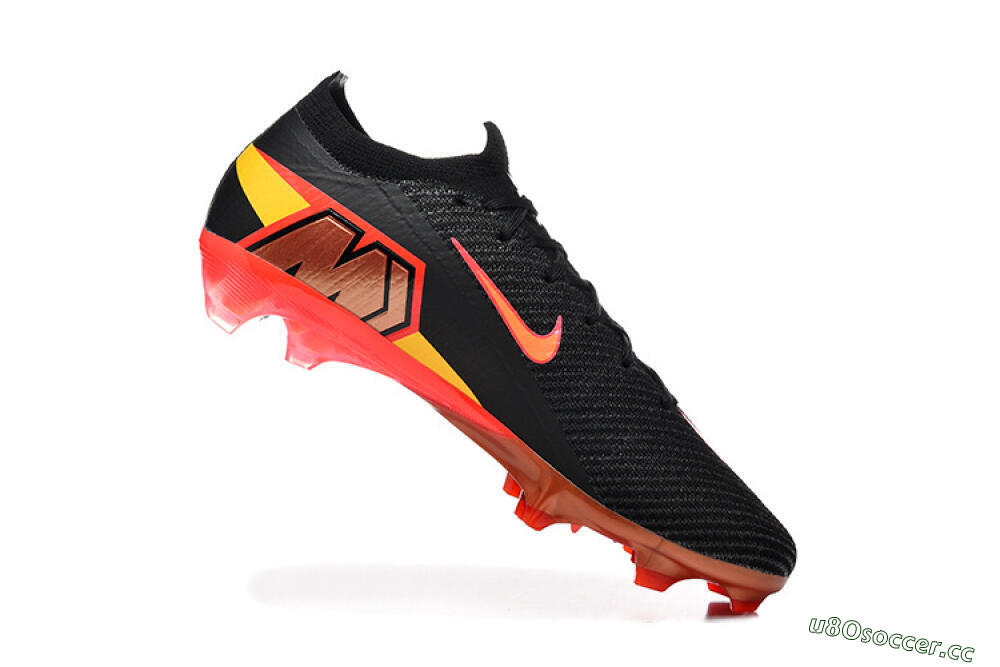 Men's Nike Air Zoom Mercurial Vapor 16 Elite FG Firm Ground Low-Tops Football Boots - Black/Electric Red/Flame Orange 7