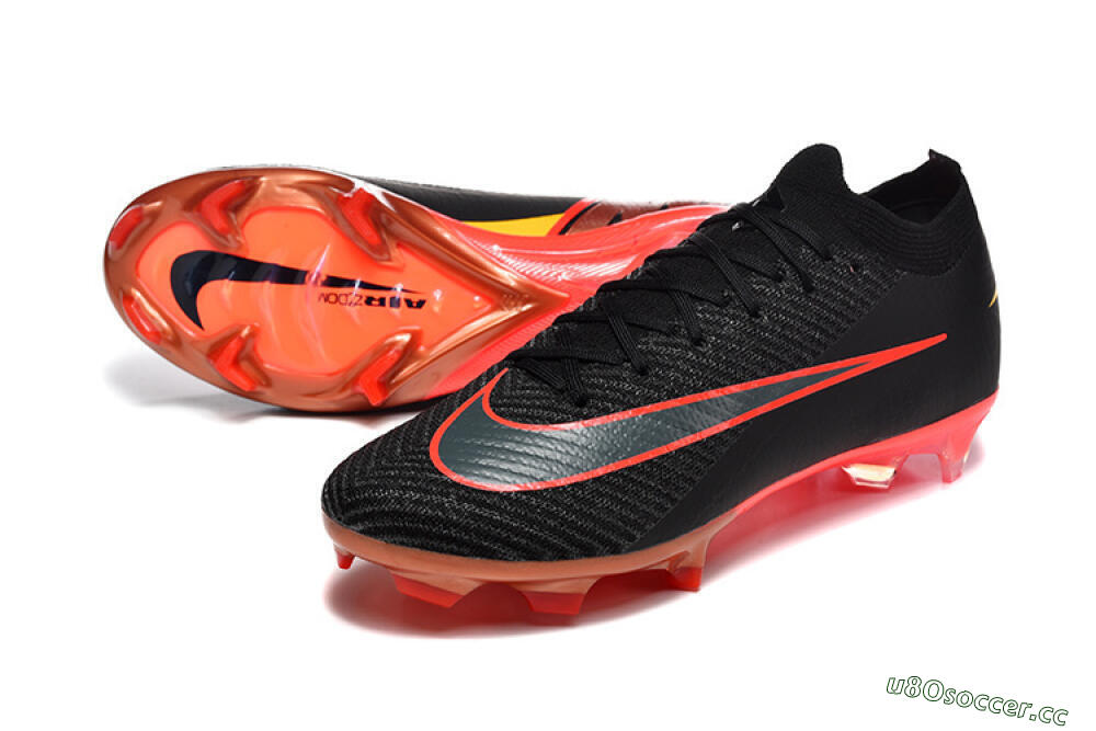 Men's Nike Air Zoom Mercurial Vapor 16 Elite FG Firm Ground Low-Tops Football Boots - Black/Electric Red/Flame Orange 3