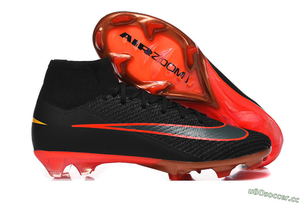 Men's Nike Air Zoom Mercurial Superfly 10 Elite FG Firm Ground High-Tops Football Boots - Black/Fiery Red/Golden Yellow 2