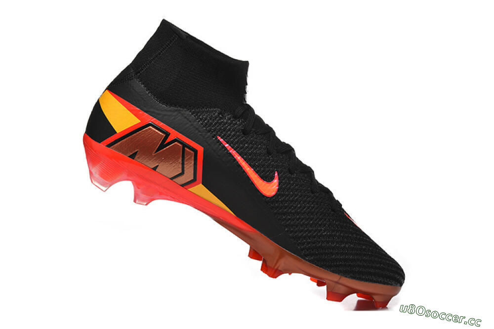 Men's Nike Air Zoom Mercurial Superfly 10 Elite FG Firm Ground High-Tops Football Boots - Black/Fiery Red/Golden Yellow 7