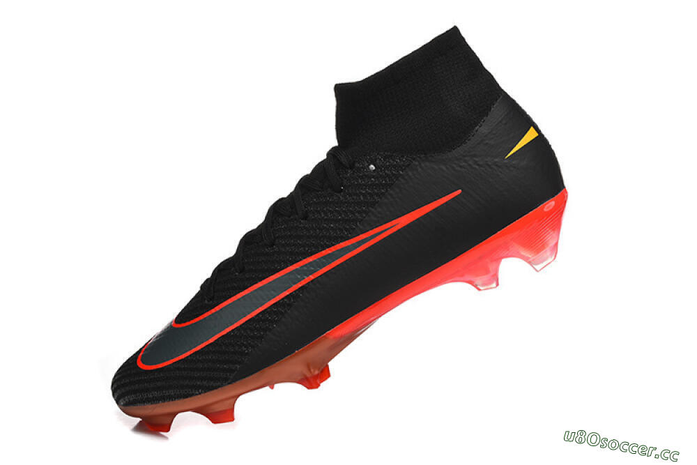 Men's Nike Air Zoom Mercurial Superfly 10 Elite FG Firm Ground High-Tops Football Boots - Black/Fiery Red/Golden Yellow 8