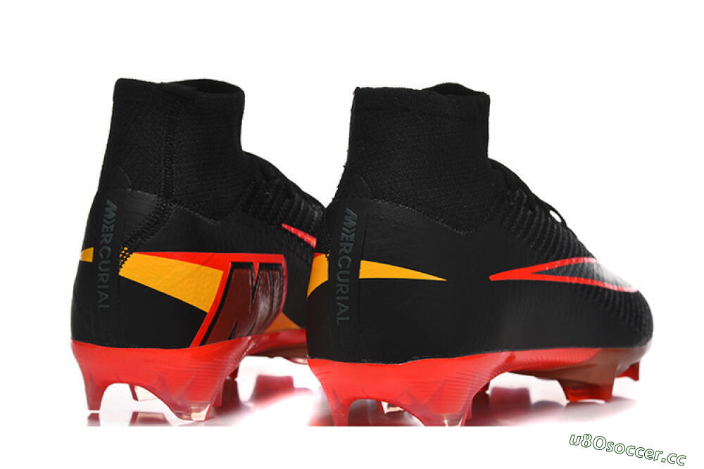 Men's Nike Air Zoom Mercurial Superfly 10 Elite FG Firm Ground High-Tops Football Boots - Black/Fiery Red/Golden Yellow 9