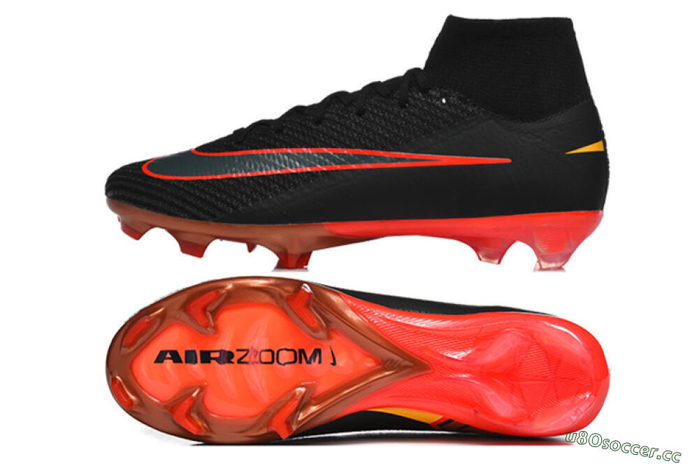Men's Nike Air Zoom Mercurial Superfly 10 Elite FG Firm Ground High-Tops Football Boots - Black/Fiery Red/Golden Yellow 1