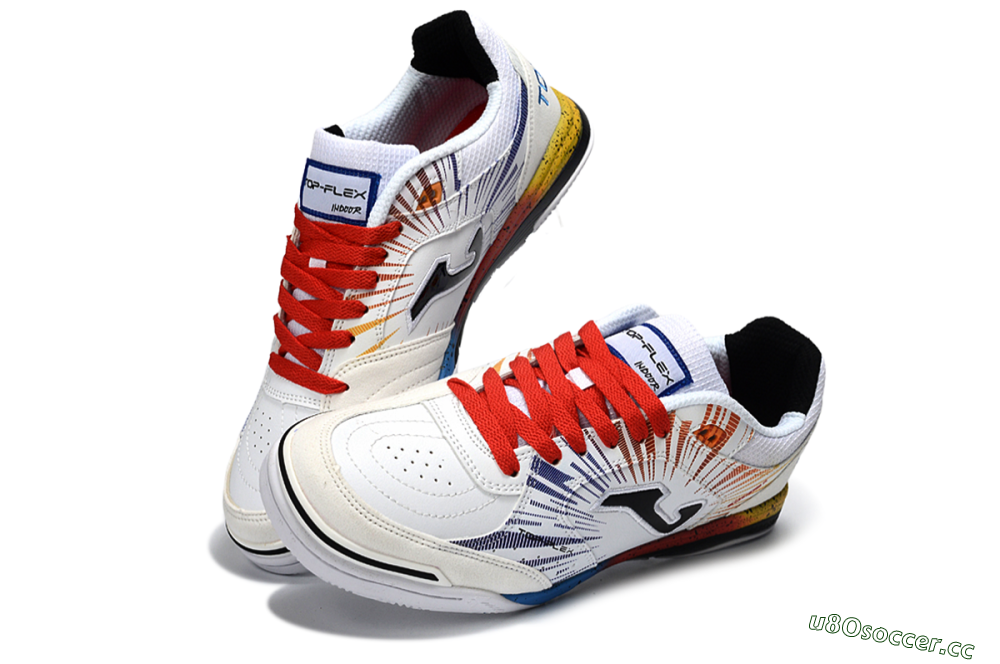 Men's Joma Top Flex IC Indoor & Futsal Low-Tops Football Shoes - White/Fiery Red/Sapphire Blue 3