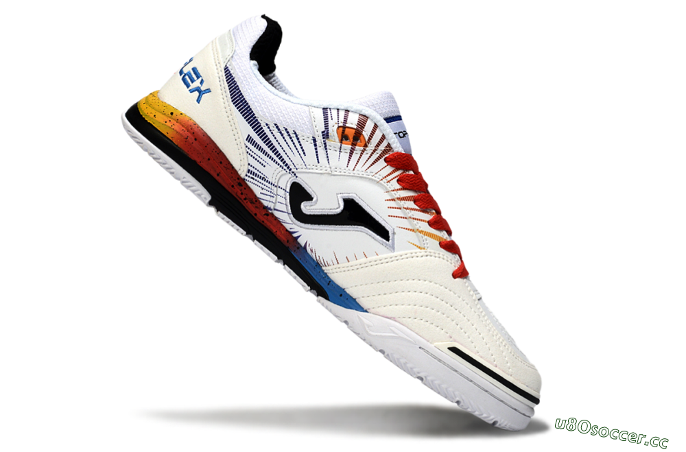 Men's Joma Top Flex IC Indoor & Futsal Low-Tops Football Shoes - White/Fiery Red/Sapphire Blue 4