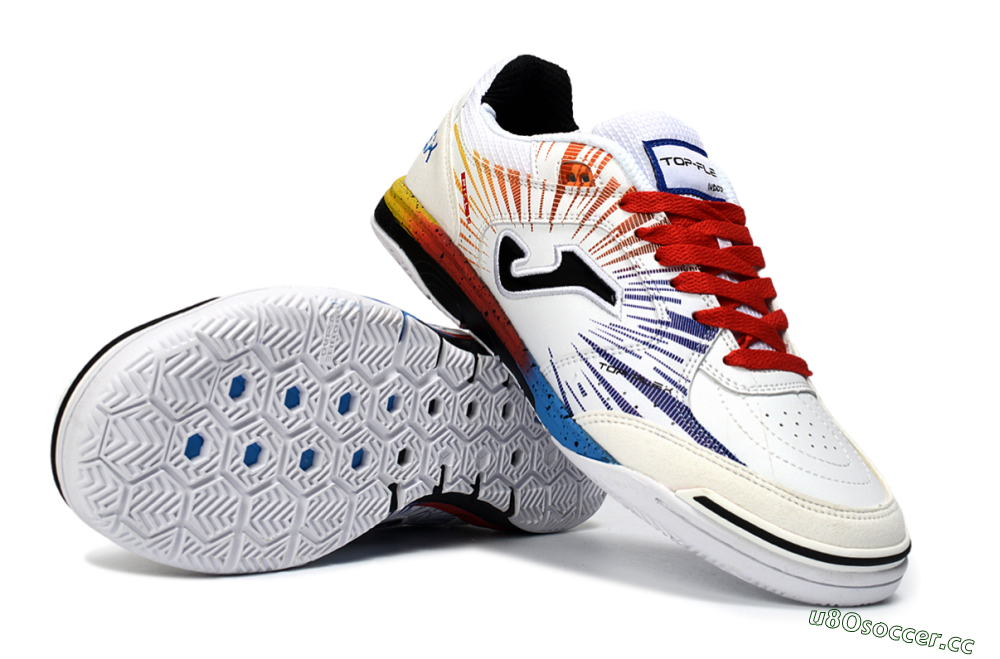 Men's Joma Top Flex IC Indoor & Futsal Low-Tops Football Shoes - White/Fiery Red/Sapphire Blue 1