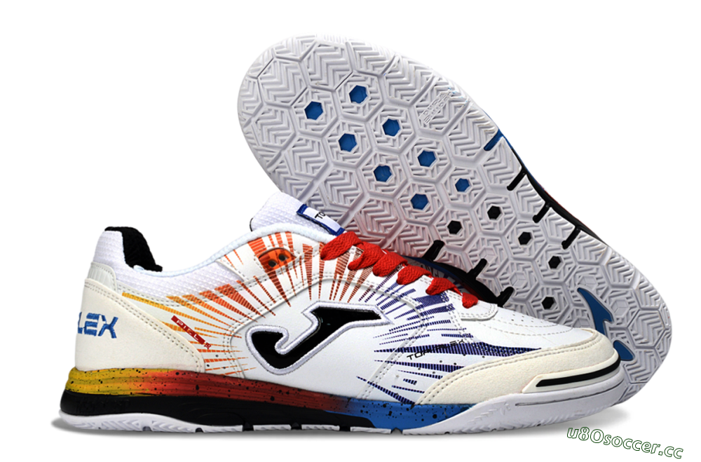 Men's Joma Top Flex IC Indoor & Futsal Low-Tops Football Shoes - White/Fiery Red/Sapphire Blue 2