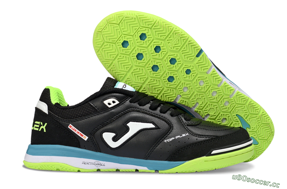Men's Joma Top Flex IC Indoor & Futsal Low-Tops Football Shoes - Black/Lime Green/Blue Lagoon 2