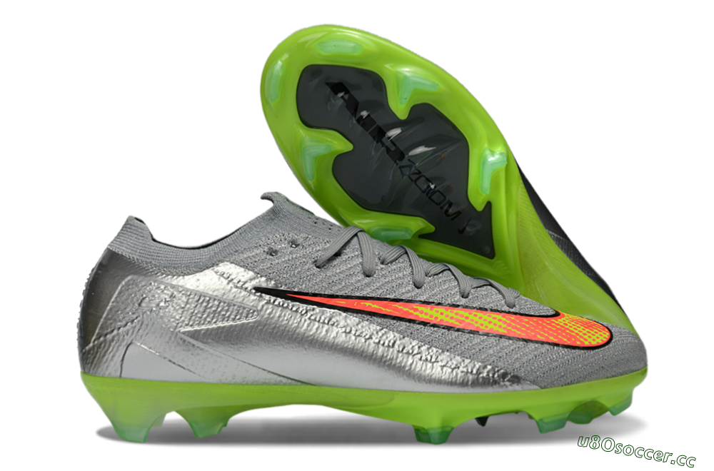 Men's Nike Air Zoom Mercurial Vapor 16 Elite FG Firm Ground Low-Tops Football Boots - Gray/Electric Green/Bright Red 2
