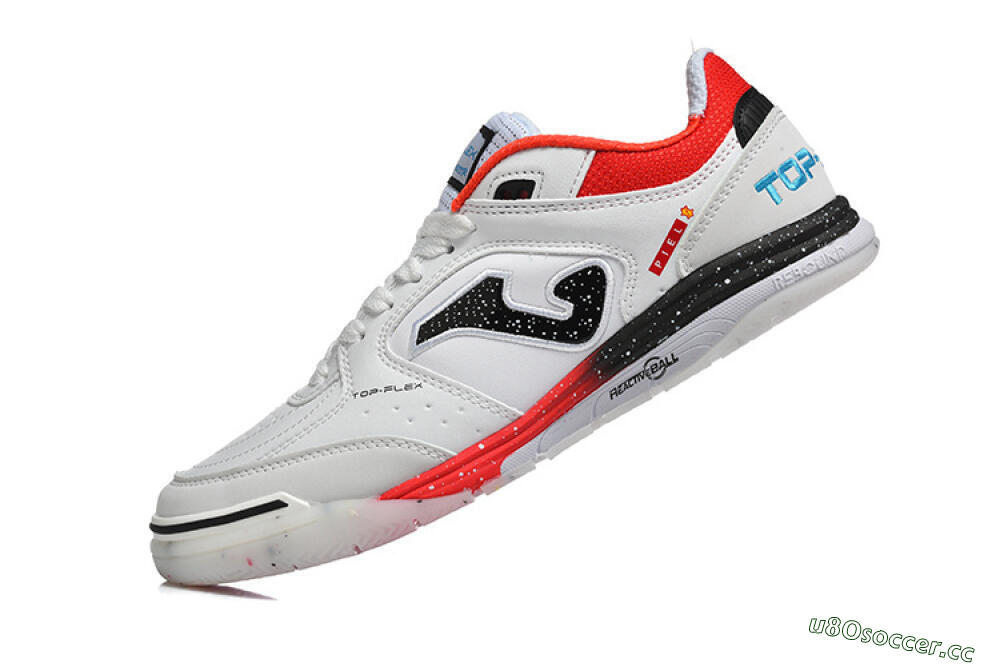 Men's Joma Top Flex IC Indoor & Futsal Low-Tops Football Shoes - White/Electric Red/Black 8