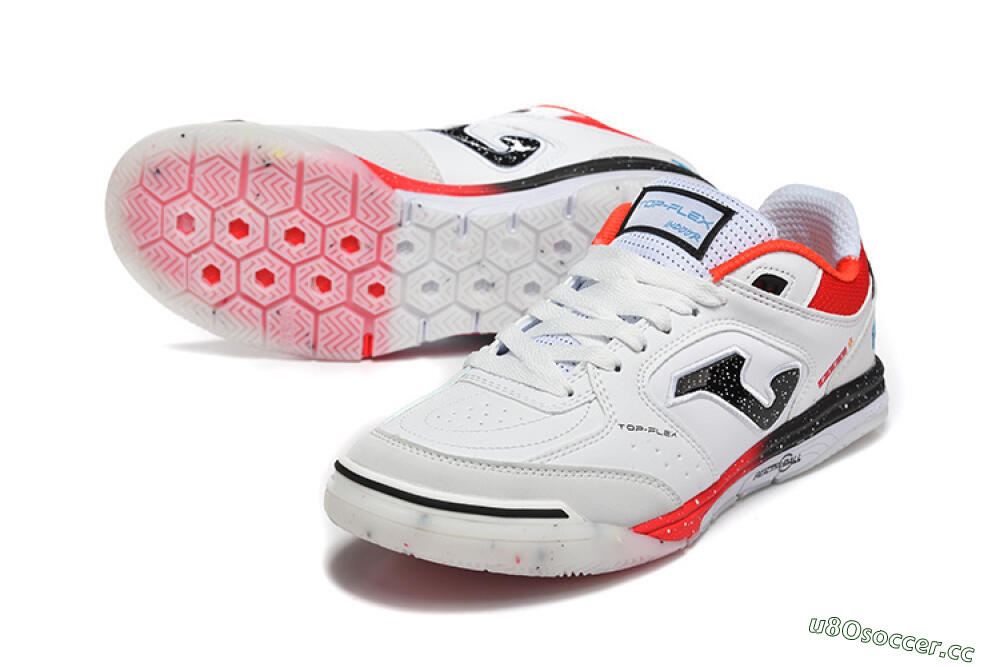 Men's Joma Top Flex IC Indoor & Futsal Low-Tops Football Shoes - White/Electric Red/Black 3