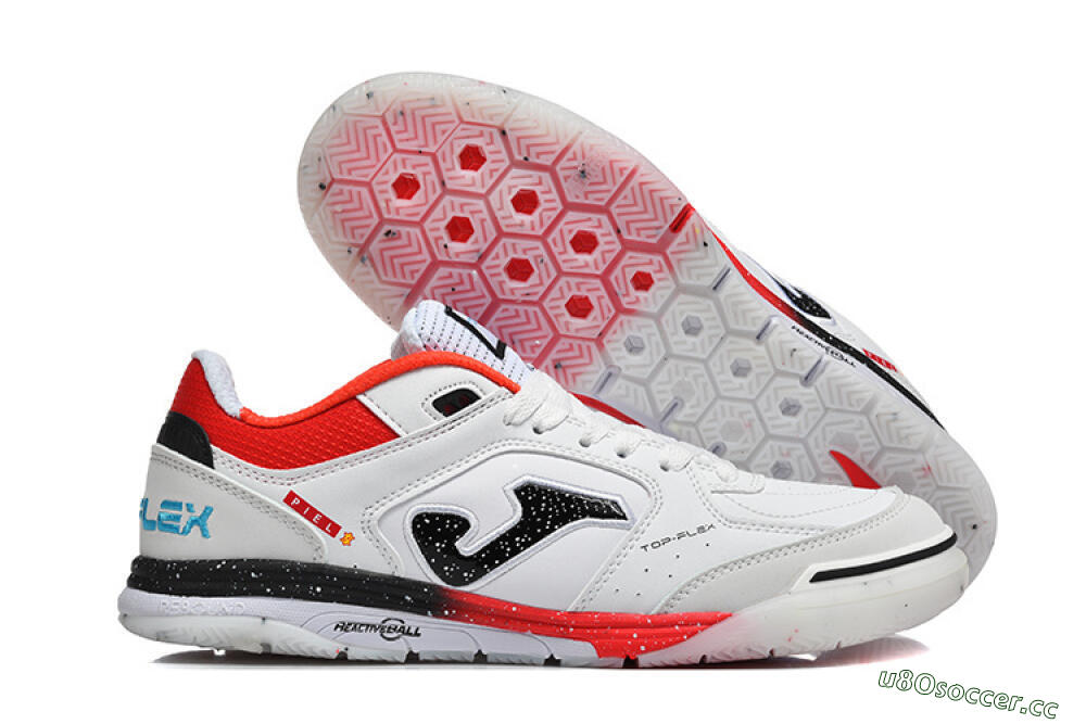 Men's Joma Top Flex IC Indoor & Futsal Low-Tops Football Shoes - White/Electric Red/Black 2