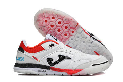 Men's Joma Top Flex IC Indoor & Futsal Low-Tops Football Shoes - White/Electric Red/Black