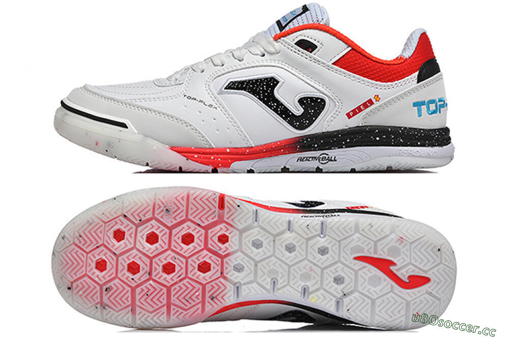 Men's Joma Top Flex IC Indoor & Futsal Low-Tops Football Shoes - White/Electric Red/Black 1