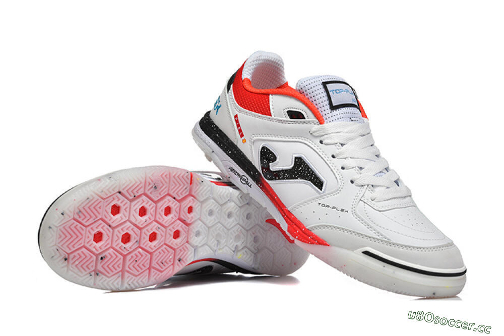 Men's Joma Top Flex IC Indoor & Futsal Low-Tops Football Shoes - White/Electric Red/Black 4