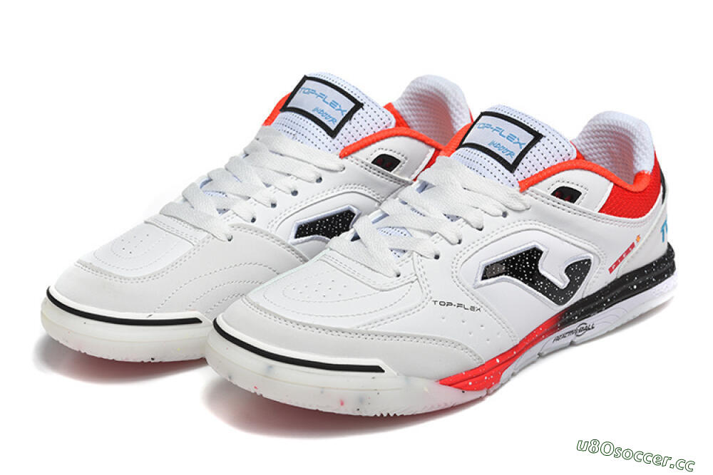 Men's Joma Top Flex IC Indoor & Futsal Low-Tops Football Shoes - White/Electric Red/Black 5