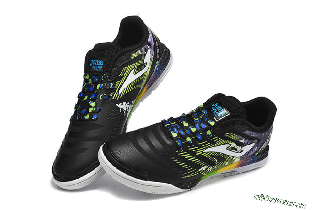 Men's Joma Top Flex IC Indoor & Futsal Low-Tops Football Shoes - Black/Lime Green/Rainbow Gradient 5