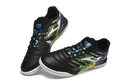 Men's Joma Top Flex IC Indoor & Futsal Low-Tops Football Shoes - Black/Lime Green/Rainbow Gradient