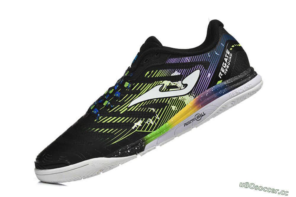 Men's Joma Top Flex IC Indoor & Futsal Low-Tops Football Shoes - Black/Lime Green/Rainbow Gradient 8