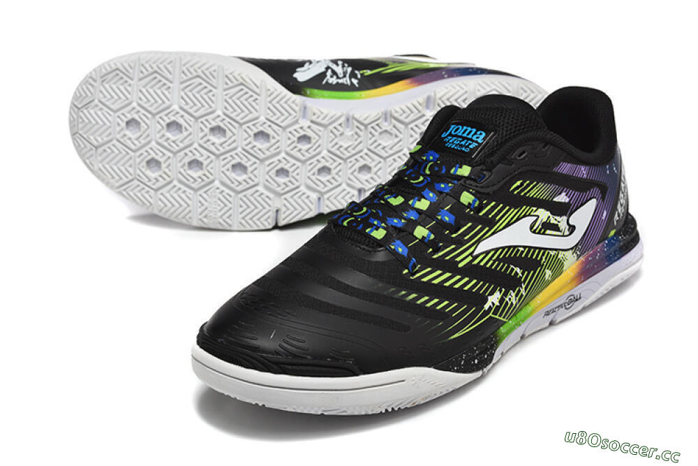 Men's Joma Top Flex IC Indoor & Futsal Low-Tops Football Shoes - Black/Lime Green/Rainbow Gradient 6