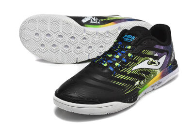 Men's Joma Top Flex IC Indoor & Futsal Low-Tops Football Shoes - Black/Lime Green/Rainbow Gradient