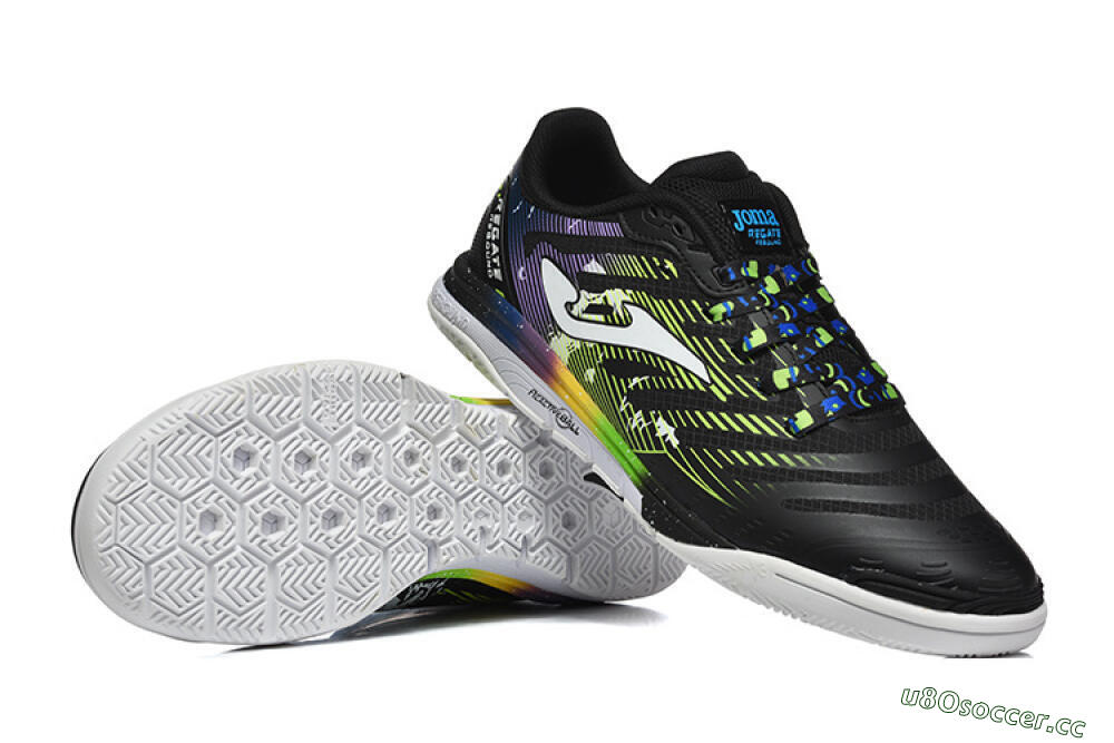 Men's Joma Top Flex IC Indoor & Futsal Low-Tops Football Shoes - Black/Lime Green/Rainbow Gradient 3