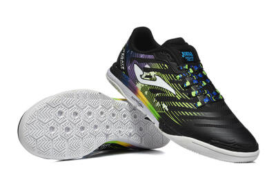 Men's Joma Top Flex IC Indoor & Futsal Low-Tops Football Shoes - Black/Lime Green/Rainbow Gradient