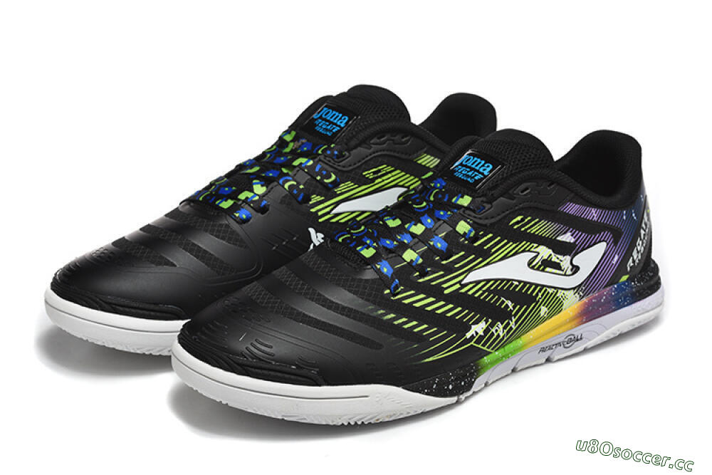 Men's Joma Top Flex IC Indoor & Futsal Low-Tops Football Shoes - Black/Lime Green/Rainbow Gradient 4