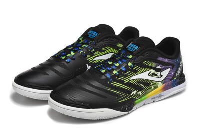 Men's Joma Top Flex IC Indoor & Futsal Low-Tops Football Shoes - Black/Lime Green/Rainbow Gradient